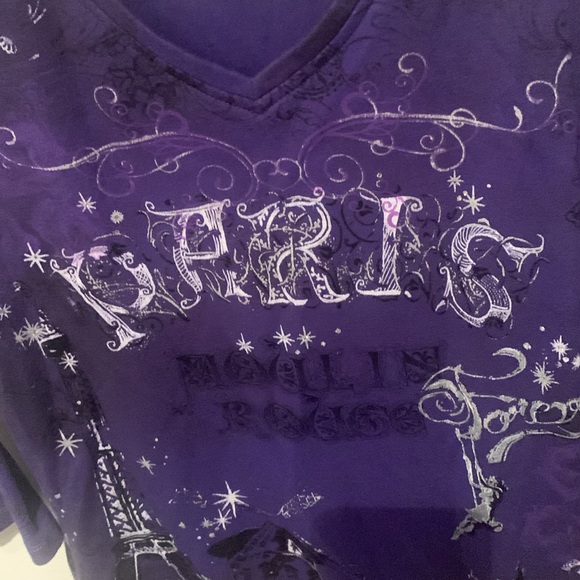 Fabulous Purple Mid Sleeve Paris Moulin Rouge Allison Daley V Neck SZ Small 😍 - Picture 2 of 7
